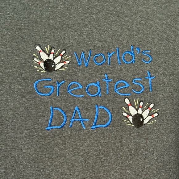 Hanes Dark Gray Sweatshirt Embroidered World's Greatest Dad w/Bowling Pins - Picture 2 of 8